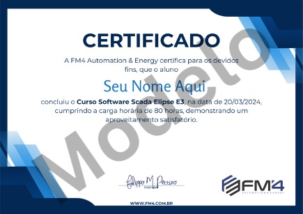 Modelo da frente do certificado do Curso Software SCADA Elipse E3