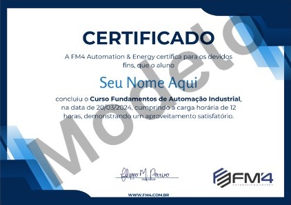 Modelo da frente do certificado do Curso Fundamentos de Automação Industrial