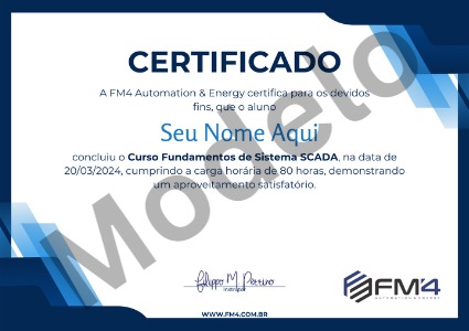 Modelo da frente do certificado do Curso Fundamentos de Sistema SCADA