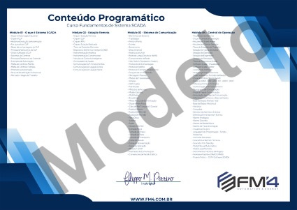 Modelo do verso do certificado, com o conteúdo programático