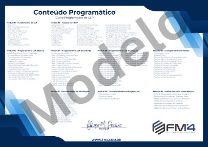 Modelo do verso do certificado, com o conteúdo programático